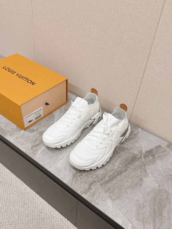 Louis Vuitton white knit runner sneakers with a thick rubber outsole