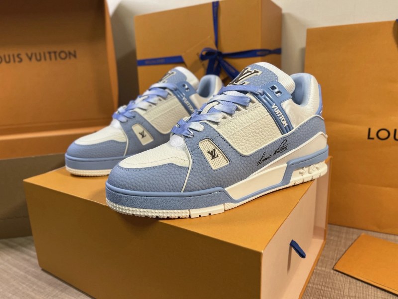 Gray Louis Vuitton LV Trainer–Style Sneaker With a Grained-Cowhide Upper and a 35–45 Size Run