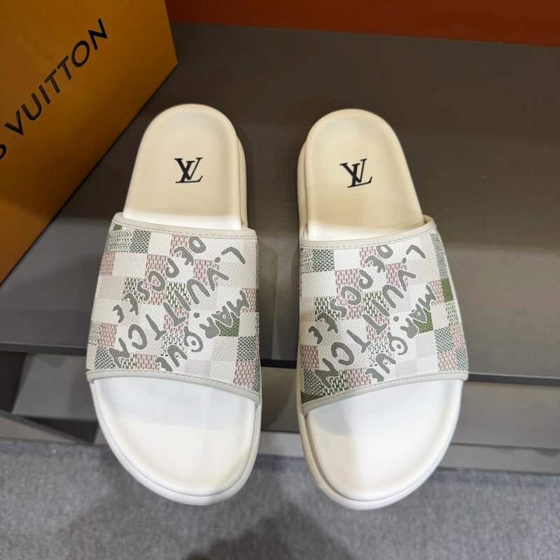 Louis Vuitton White Slides With a Leather-Lined Insole