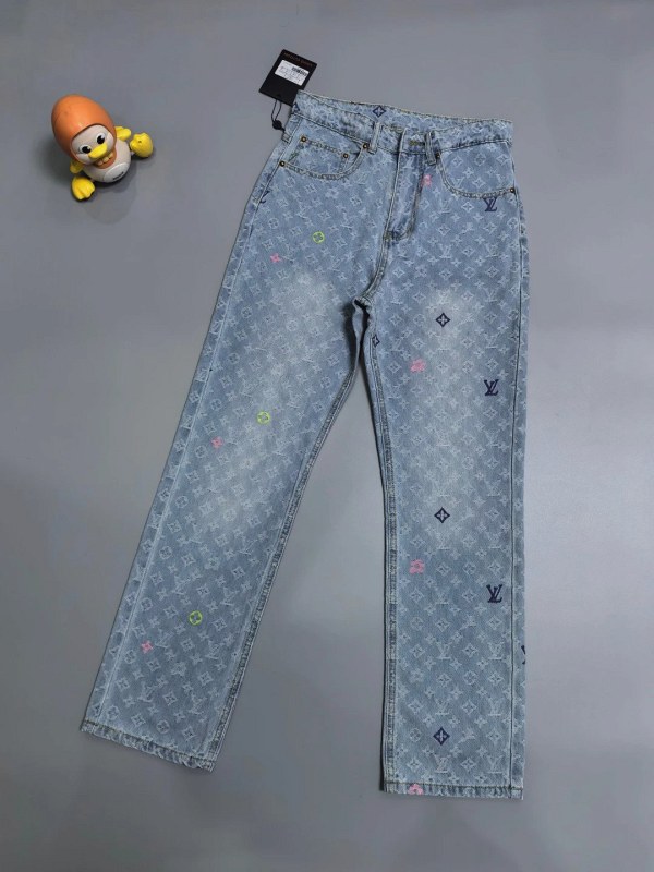 Louis Vuitton Tyler Collaboration Straight-Leg Jeans With Full Monogram Macaron Embroidery