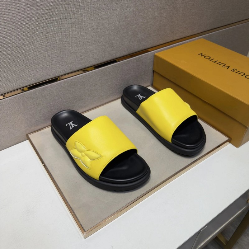 Louis Vuitton Yellow Slides with a Multi-Material Upper and Leather Lining