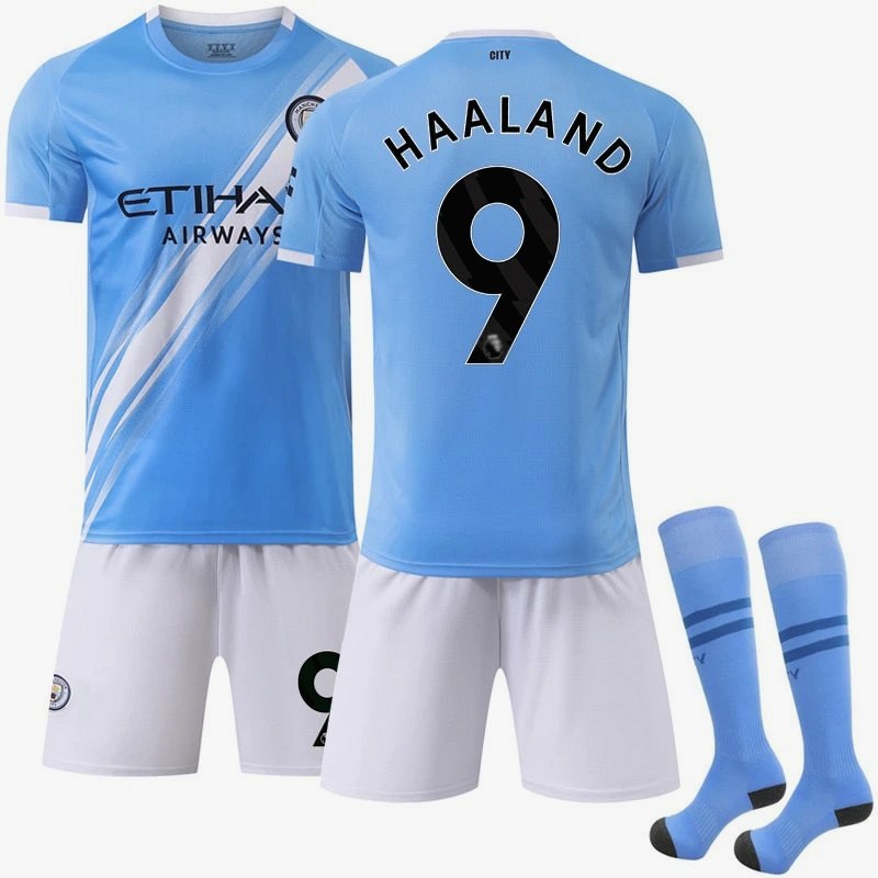 Manchester City Blue Retro-Style Jersey Sold in Number-and-Sock Bundles