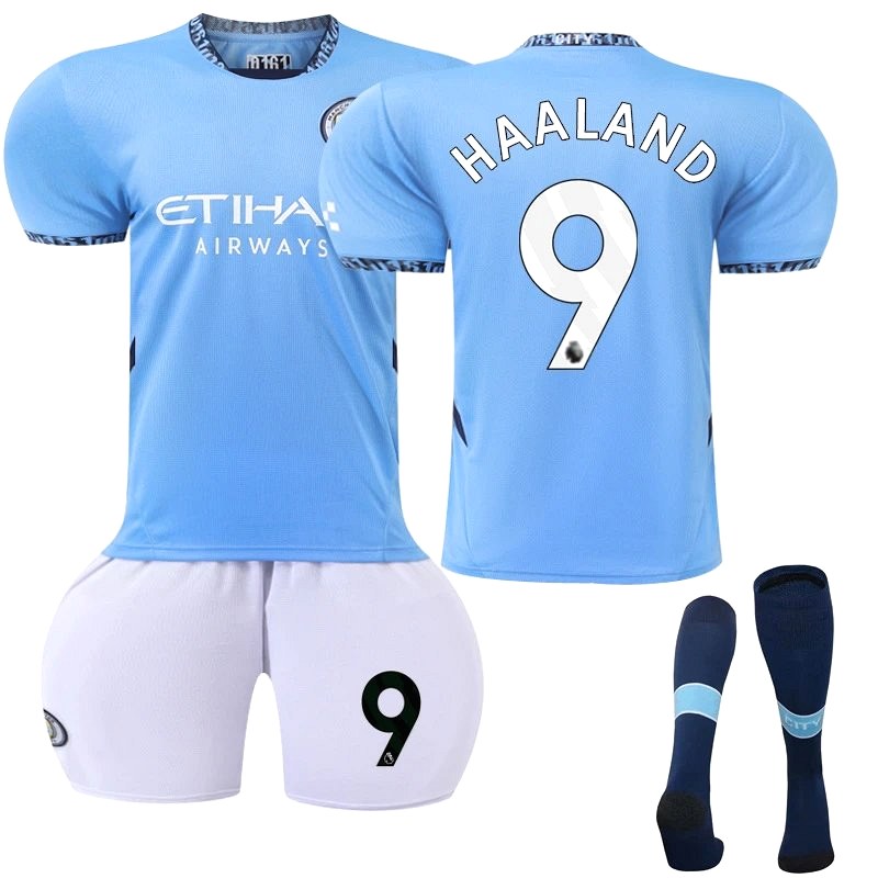 Manchester City Retro-Style Football Jersey with Optional Haaland, Foden or Custom Printing