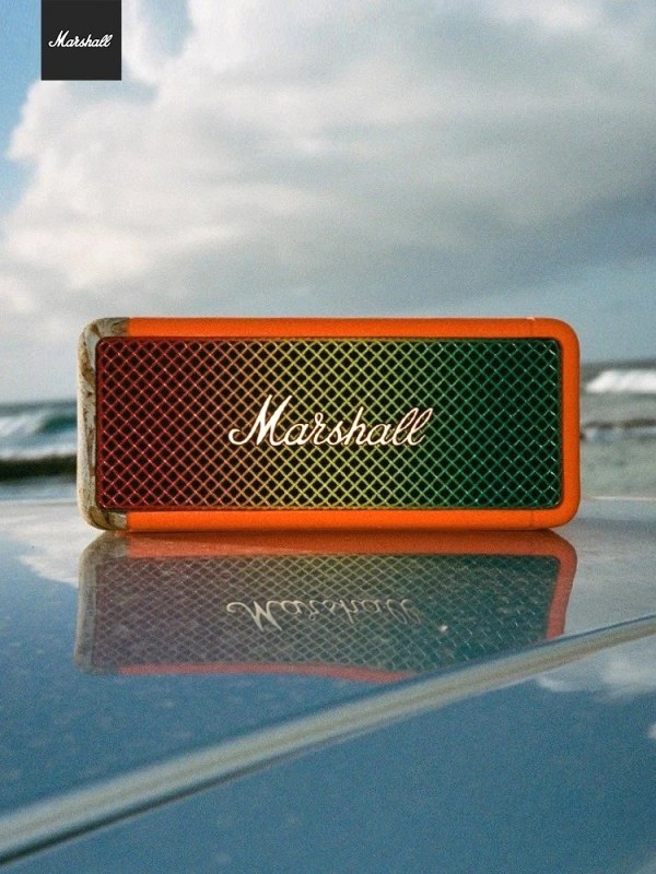 Marshall orange portable Bluetooth speaker with a silicone body and drop protection