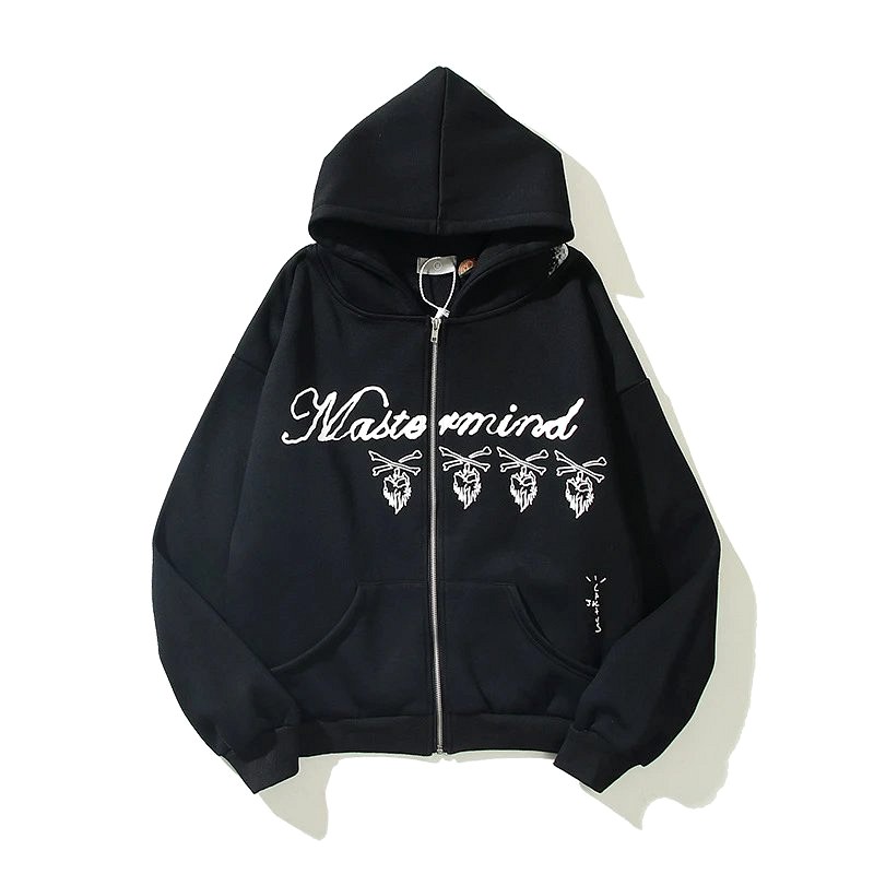 Mastermind World Relaxed Zip Hoodie in Black 3D Skull Print — Polyester, Print Graphic, Sizes XS to 5XL
