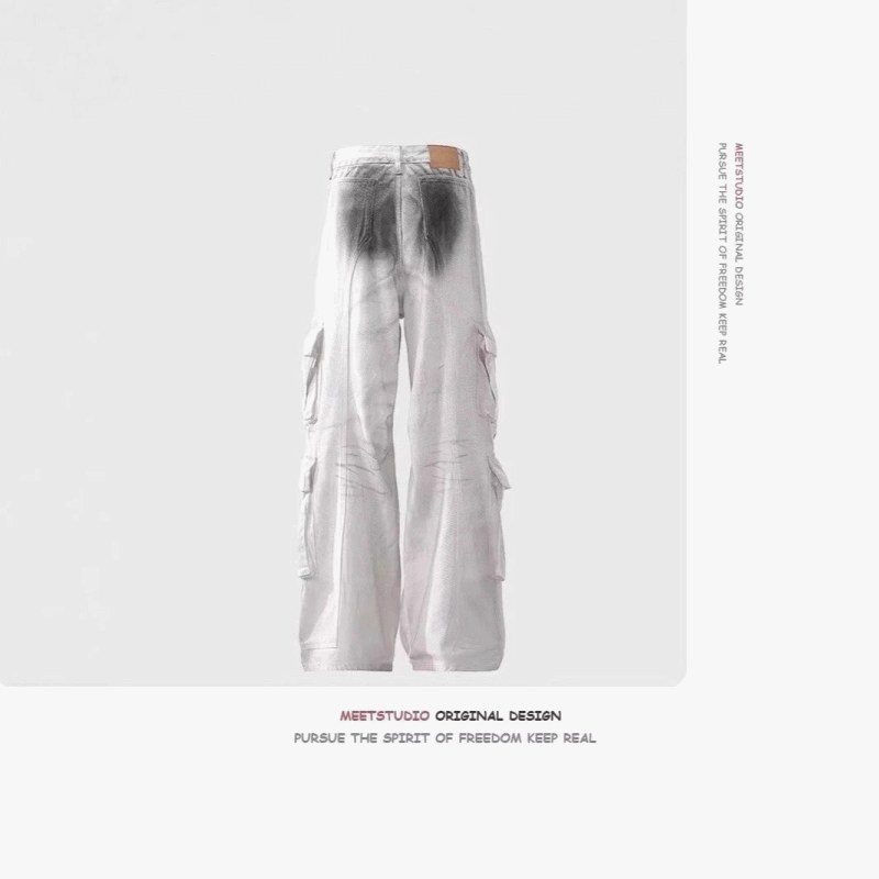 MEETSTUDIO White Straight-Leg Pants in Washed Cotton Denim with a Wrinkle-Free Finish