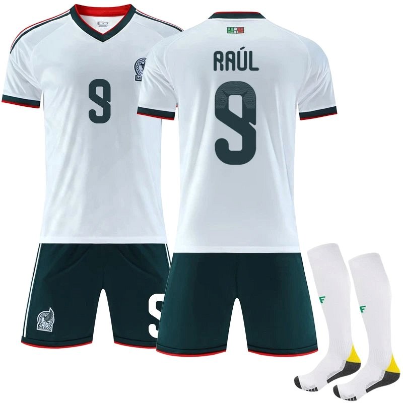 Mexico White Retro-Style Football Jersey, Sold in Numbered and Sock Bundles