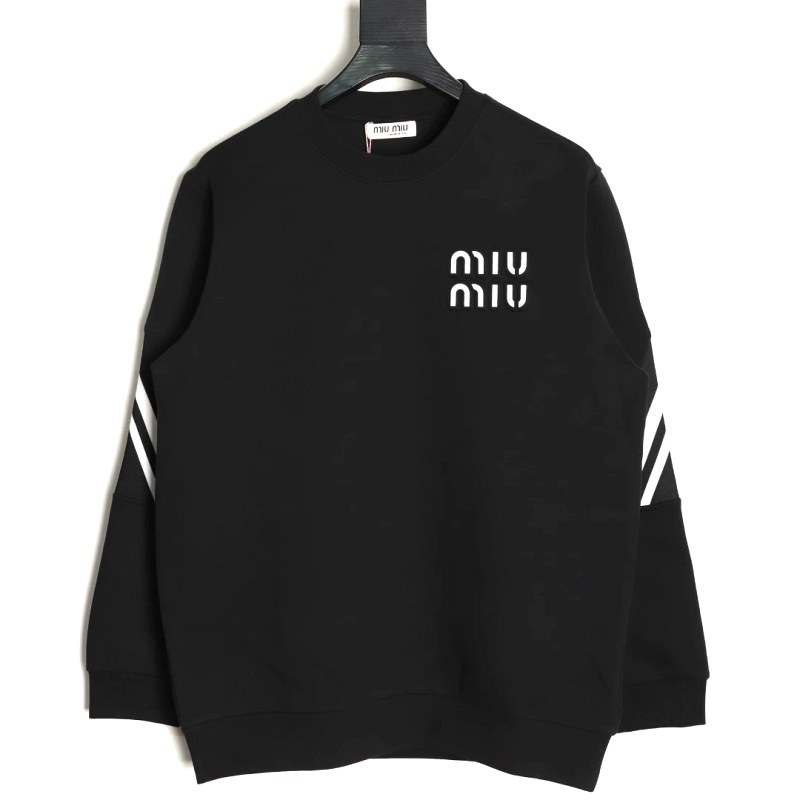 Miu Miu Black Sweater: 400gsm Washed Long-Staple Cotton With Back Ribbon Jacquard