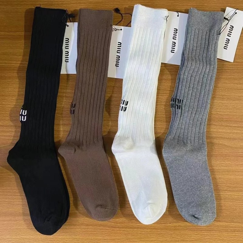 Miu Miu Multicolor Calf Socks Listed at 80% Cotton in a Ribbed Double-Needle Knit