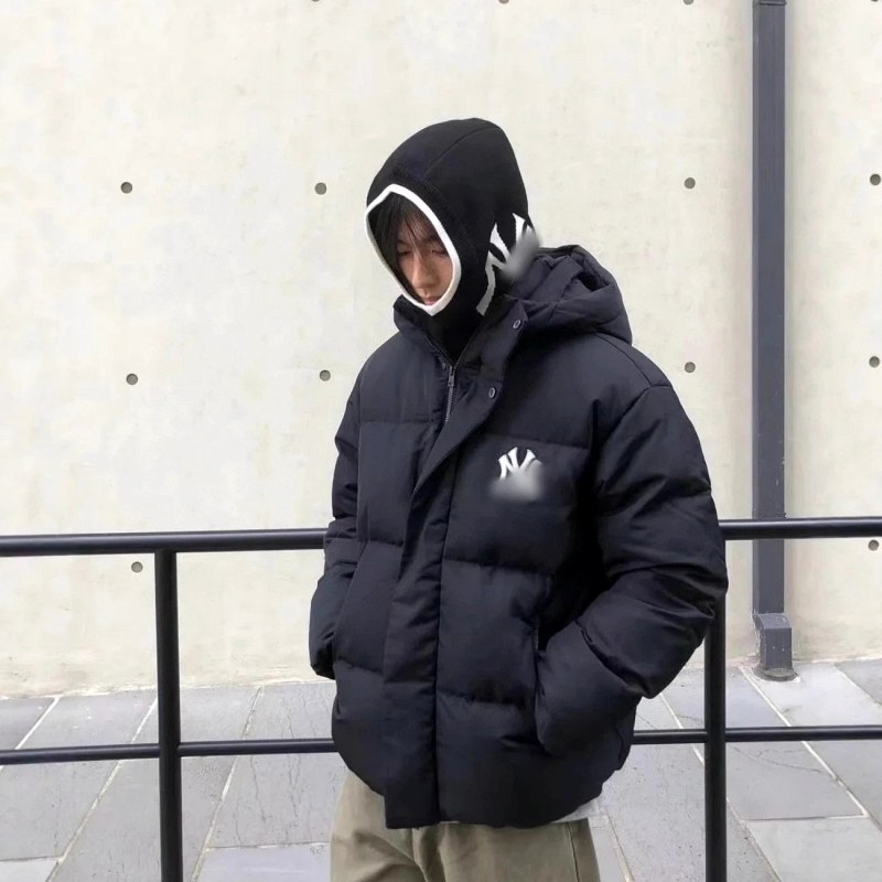 MLB Black Puffer Jacket: Extra-Long Hooded Duck-Down in a Loose Streetwear Cut