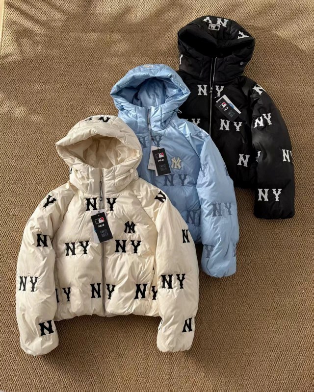 MLB Monogram Cropped Down Jacket with Embroidered NY Logo and 750-Fill Duck Down