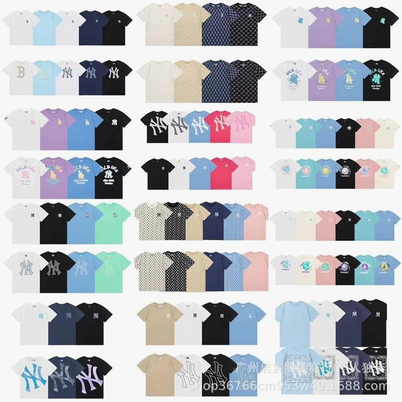 MLB navy cotton tee in a loose Korean-style cut with S–XXL sizing