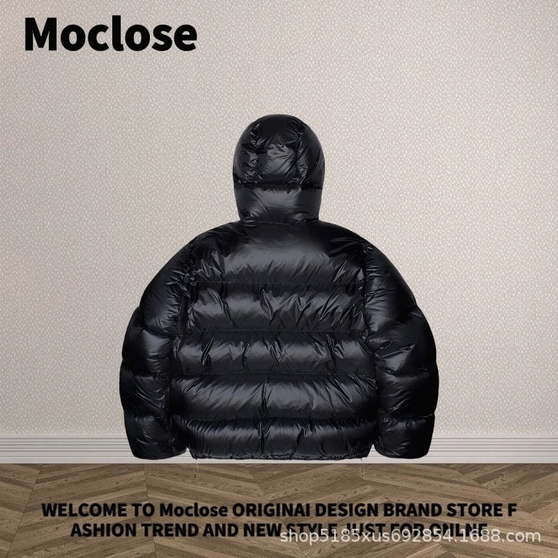 MoClose Hooded Mid-Length Puffer in Black with Pink Color-Block Detailing