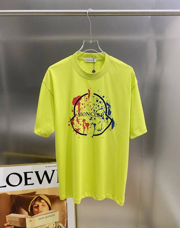 Moncler Fluorescent Green Tee with a Raised Foam Logo, Listed in a Unisex Relaxed Cut