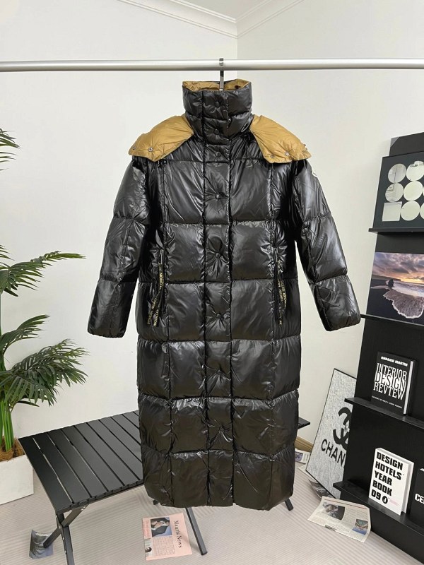 Moncler Calf-Length Black Puffer with 80% White Duck Down and a Detachable Hood