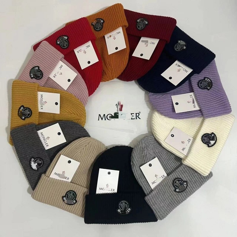Moncler skull-and-lettering knit cap, one size, listed in thirteen colorways