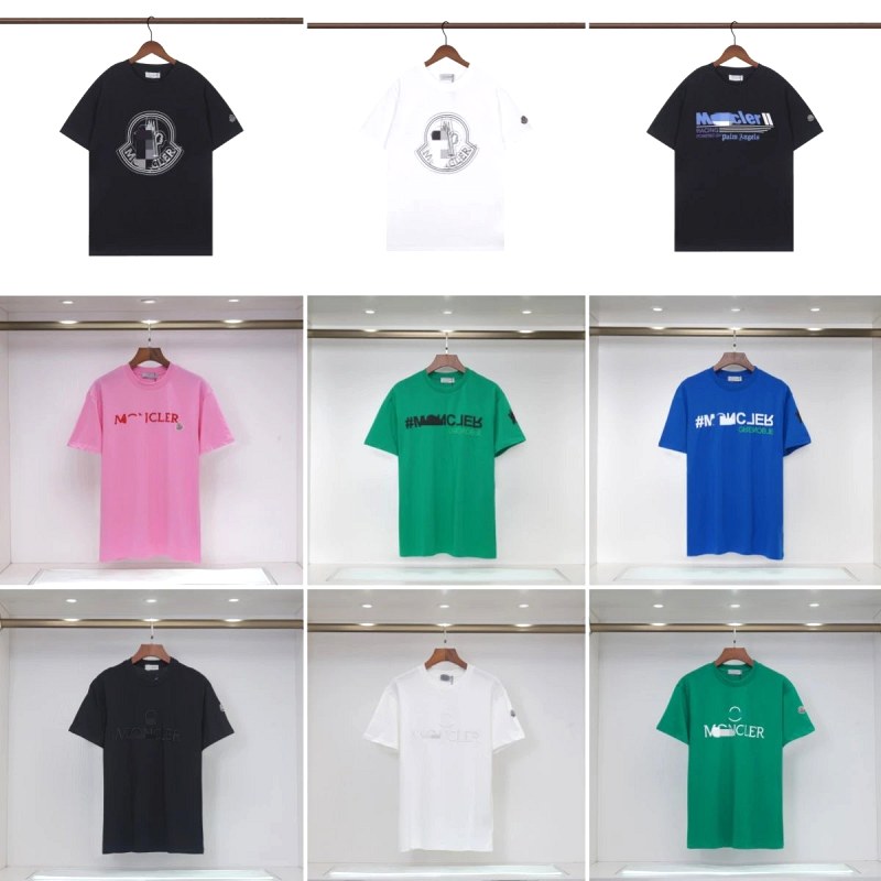 Moncler multicolor embroidered cotton crew-neck T-shirts: 44 colour options, S–XXL, 270g cotton