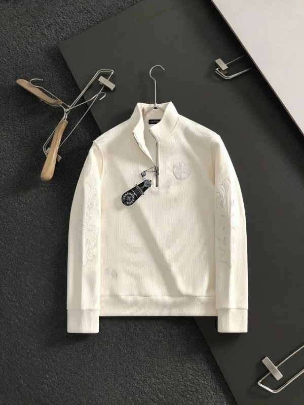 Moncler white sweater with a stand collar and fleece-brushed stretch-blend body