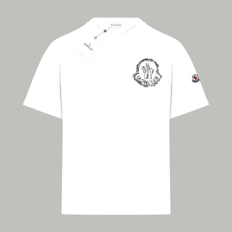 Moncler White T-Shirt: Oversized Drop-Shoulder Cut With Printed Graphic and Embroidered Cloth Badge