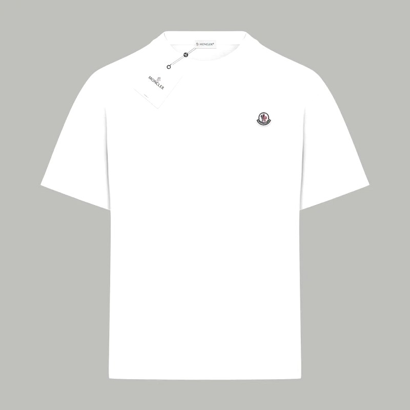Moncler White Tee With a Small Embroidered Chest Badge in a Drop-Shoulder Cut