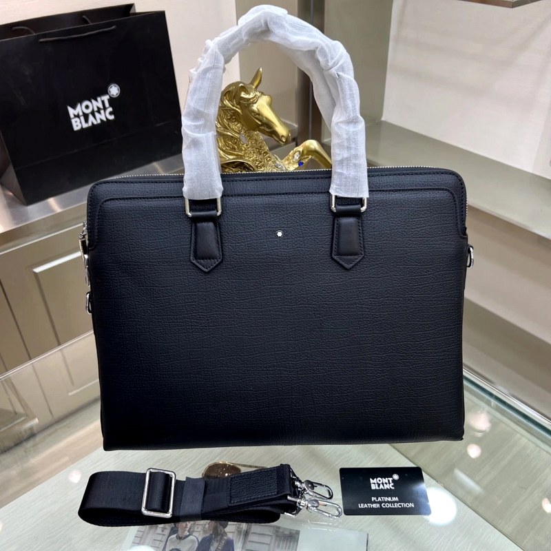Montblanc Black Leather Commuter Bag, 38 x 28 x 6 cm Slim Briefcase with a 14-Inch Laptop Claim