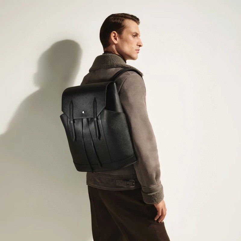 Montblanc Leather Backpack with 14-Inch Laptop Sleeve and Air-Cushion Straps