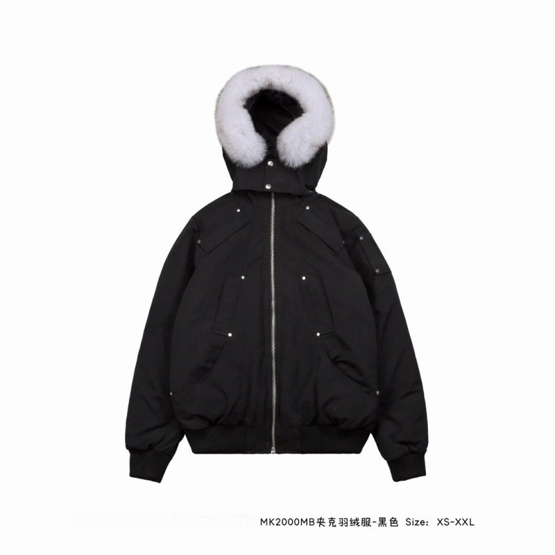 Moose Knuckles Black Puffer With 351–400 g White Duck Down and a Fixed Raccoon-Fur Collar