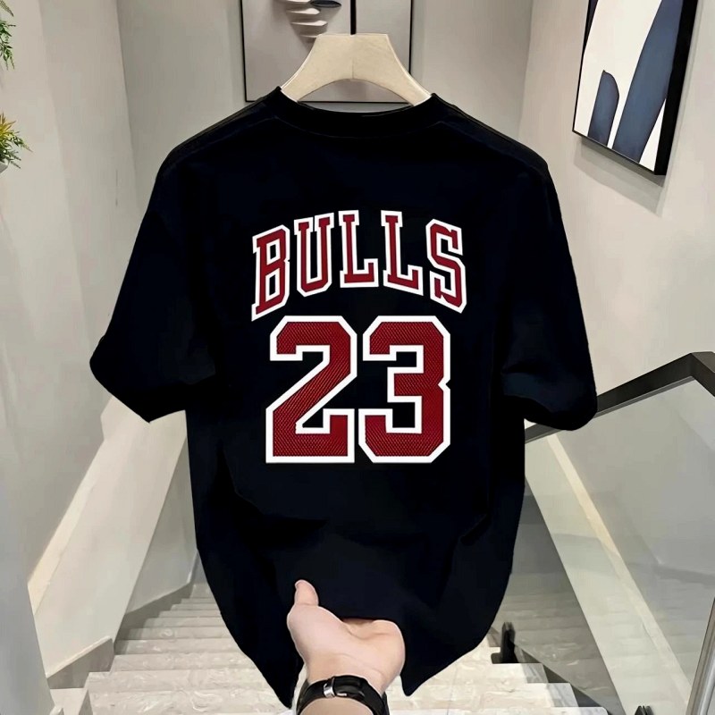 NBA Black Crew-Neck Cotton T-Shirt with Geometric Print Detail