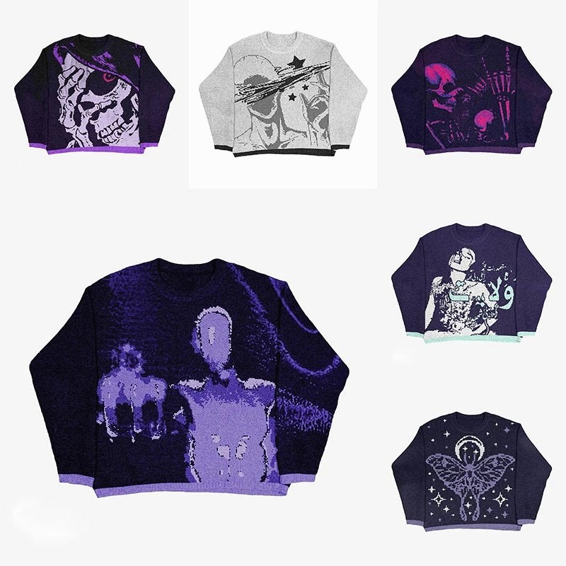 Opium/Y2K Multicolor Sweater: a Loose, Mid-Long Polyester Pullover with a Butterfly Digital Print