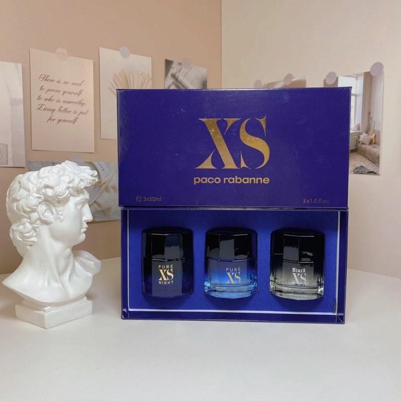Paco Rabanne XS Three-Bottle Set: 30ml Pure XS, Pure Night, and Black XS 2018 With Sprayers