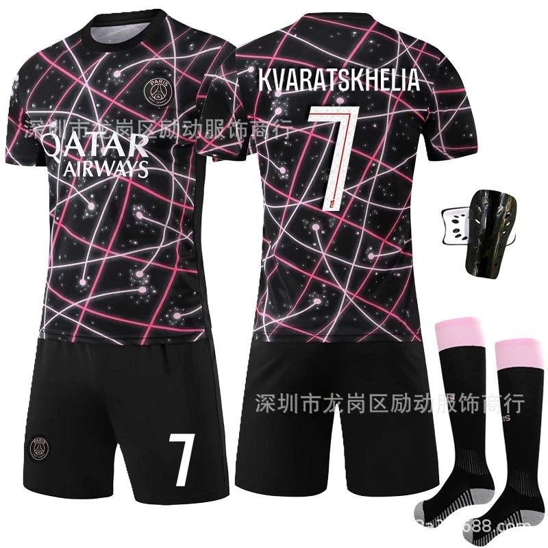 Paris Saint-Germain black football jersey in retro sports style