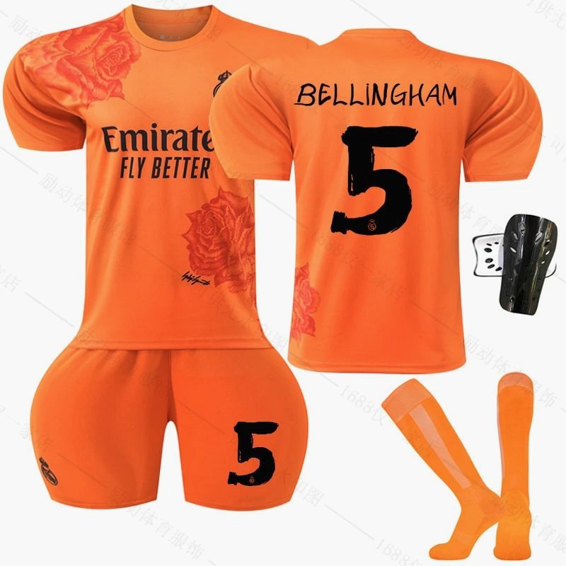 Paris Saint-Germain orange football jersey in retro sports style