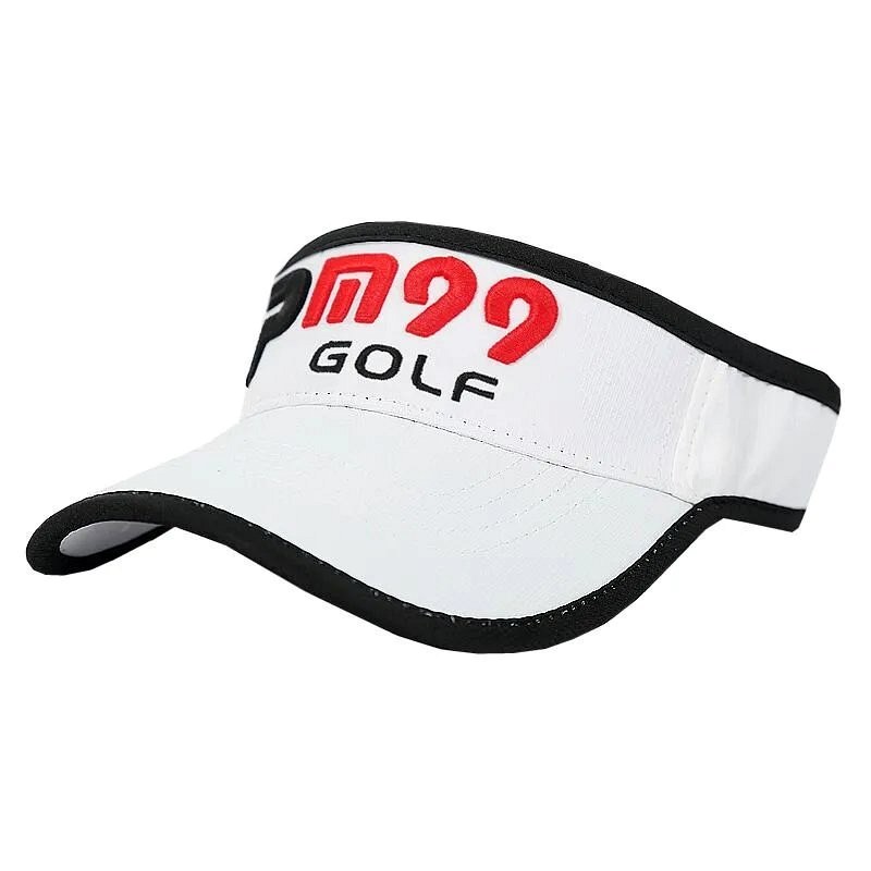 PM99 Golf white baseball cap: ice-silk summer build with a wide brim and adjustable fit