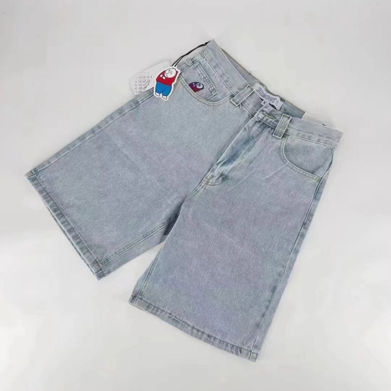 Polar Gray Denim Shorts: Cotton Denim, Straight Leg, Slight Stretch