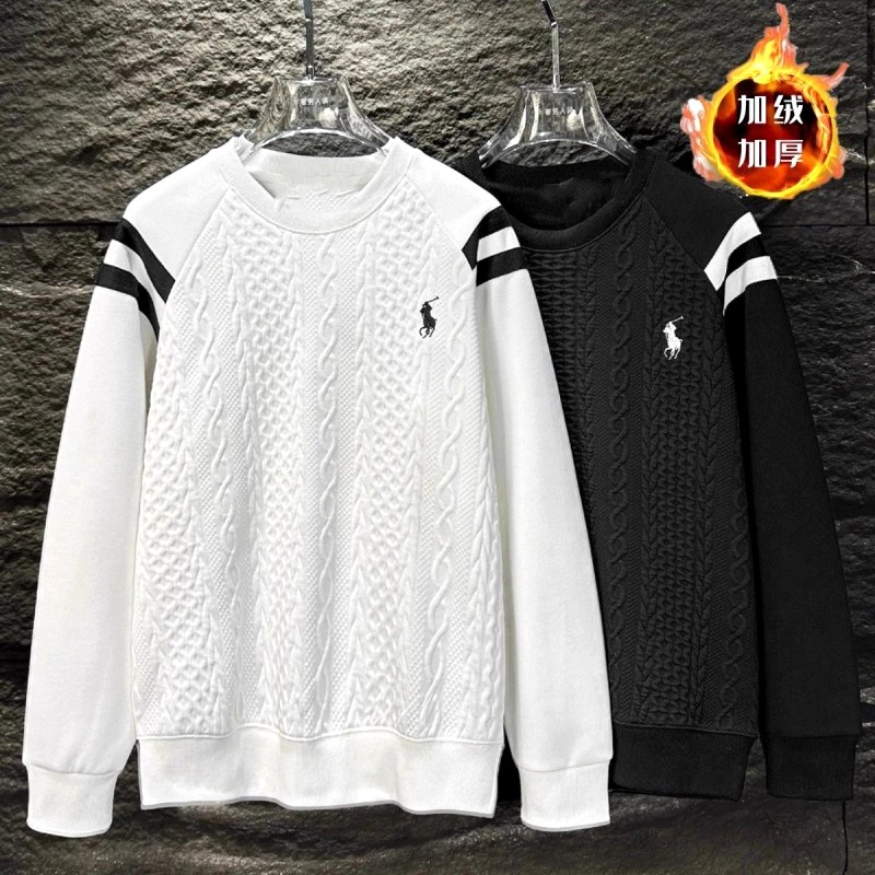 Polo Ralph Lauren Black Pullover Sweater With a Washed, Geometric Finish