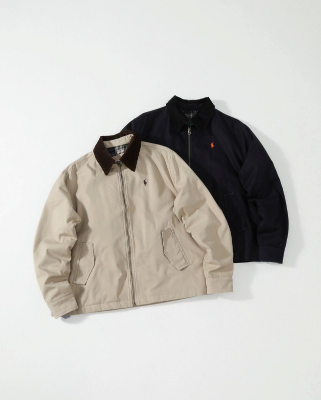 Polo Ralph Lauren Black Varsity Jacket With Corduroy Collar and Plaid Lining