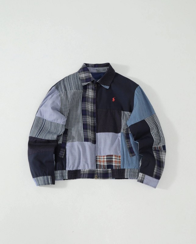 Polo Ralph Lauren Gray Patchwork Quilted Cotton Jacket With Madras Plaid and Tie-Dye Panels