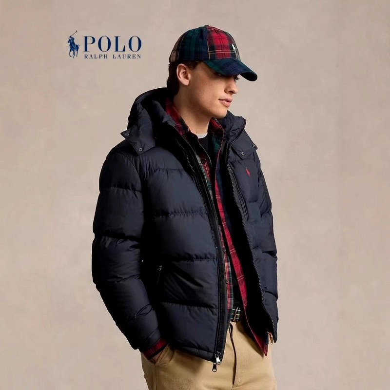 Polo Ralph Lauren Navy Puffer: Hooded 300g+ White Duck Down, Detachable Collar