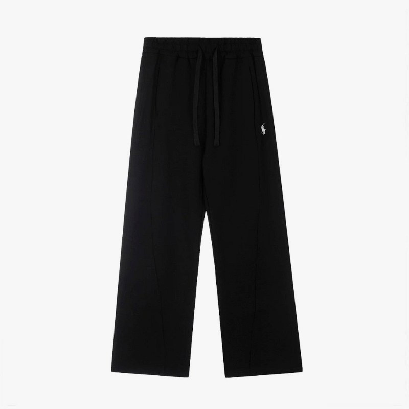 Polo Ralph Lauren Black Wide-Leg Casual Pants in Cotton-Nylon Ponte Roma Knit