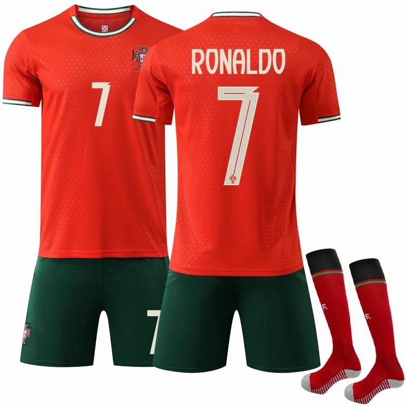 Portugal Retro-Style Red Football Jersey With Printed Number and Sock Bundles
