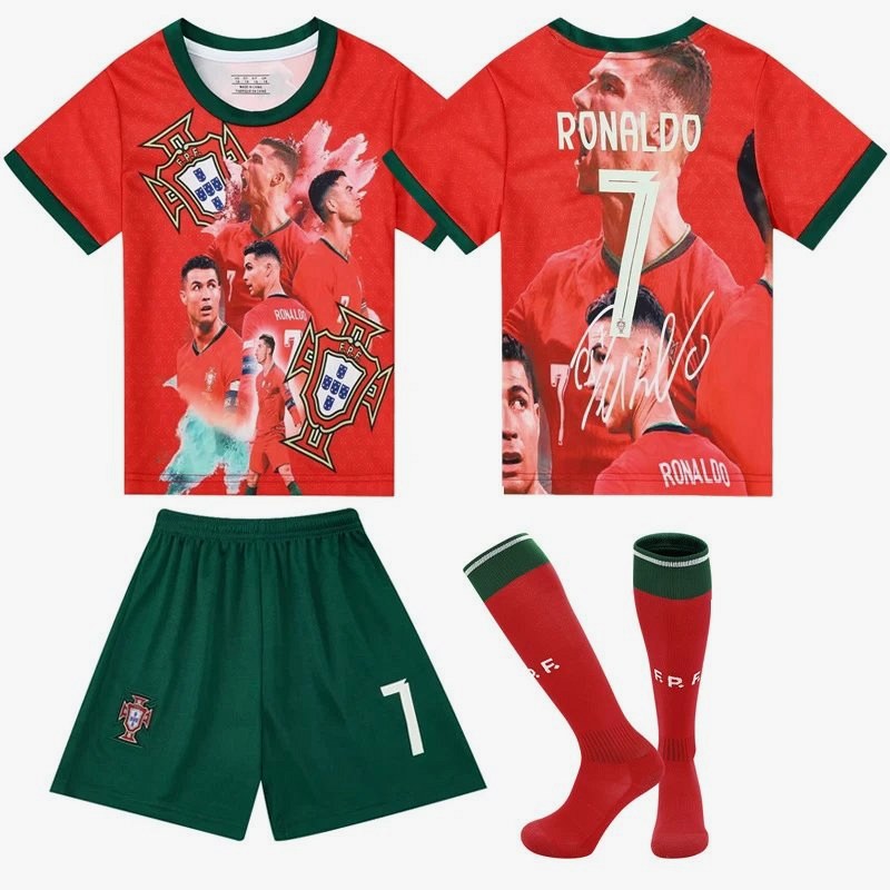 Portugal Red and Green Retro-Style Football Jersey, Listed in Cotton with Adult and Child Sizes