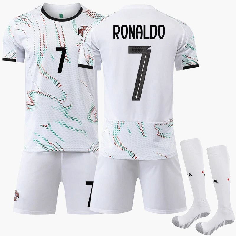 Portugal White Retro-Style Football Jersey in a Polyester Blend, Sold in Numbered Variants