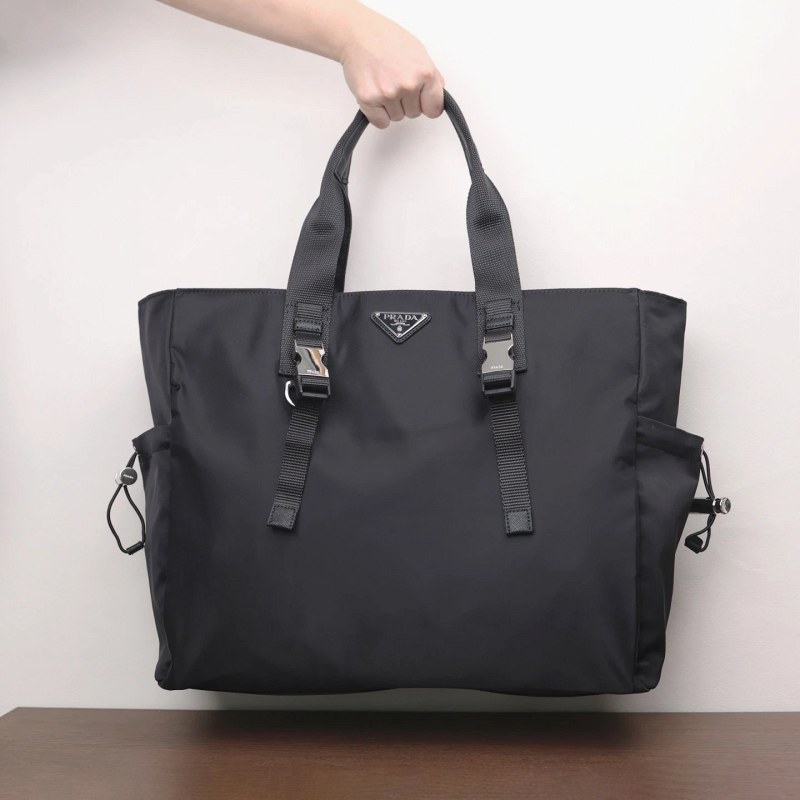 Prada Black Nylon Tote, 2VG042: Lightweight, Trolley-Ready, Listed at 40 cm Wide