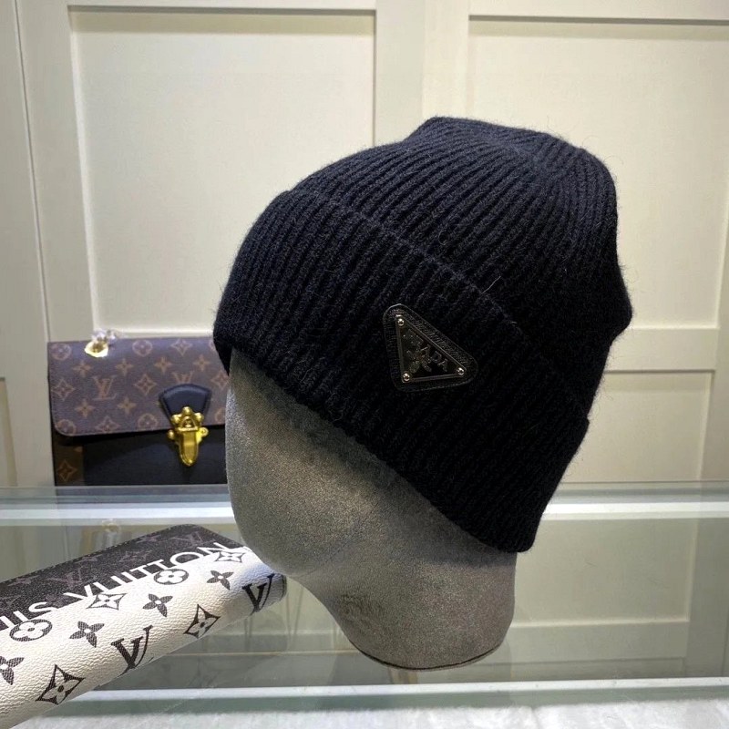 Prada Black Cap Listed in One Size M, With Knit-Hat Feature Text