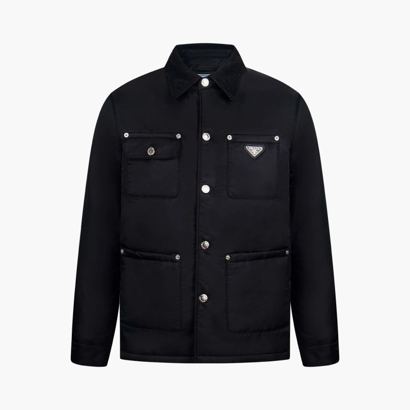 Prada Black Nylon Padded Jacket With Triangle Flap and Relaxed Cut