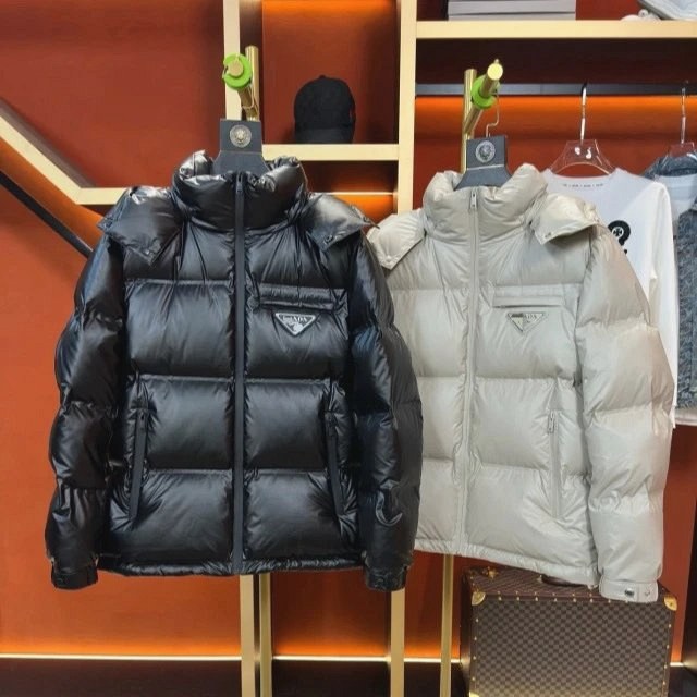 Prada Hooded Down Puffer in Black — Short, Loose-Cut, 200–250g Duck Down Fill