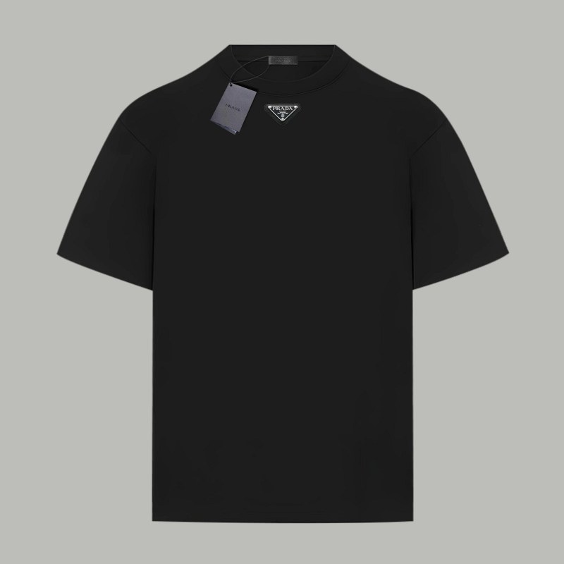Prada Black Triangle-Logo T-Shirt in Listed 300G Double-Yarn Cotton, Unisex Drop-Shoulder Cut
