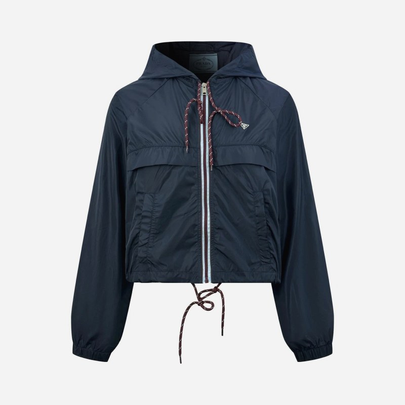 Prada Navy Hooded Nylon Jacket in a Cropped, Boxy Cut
