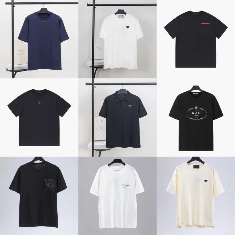 Prada embroidered cotton short-sleeve top in an oversized cut, white or black
