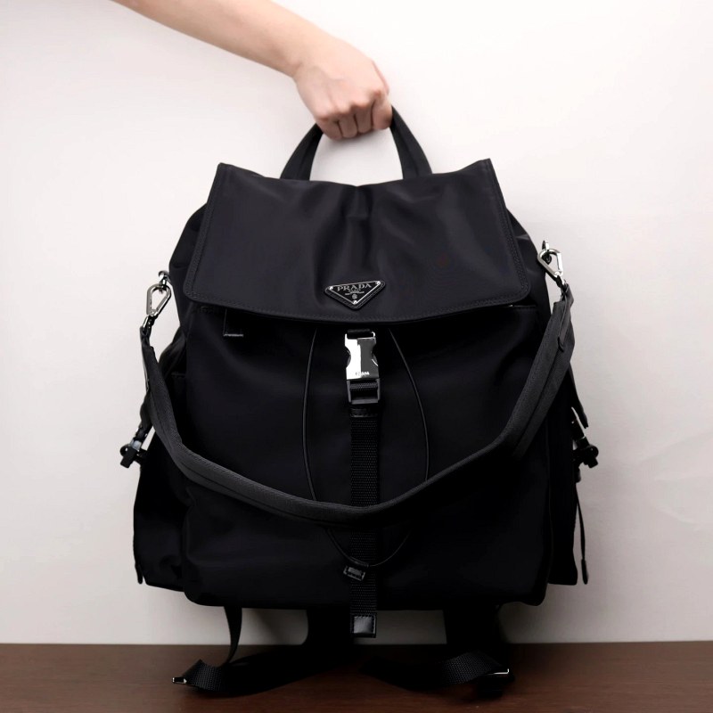 Prada Black Multi-Pocket Bag in Recycled Nylon and Leather with Detachable Handle